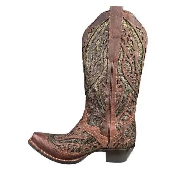 JB Dillion leather glitter pink inlay western boots - Picture 1 of 7